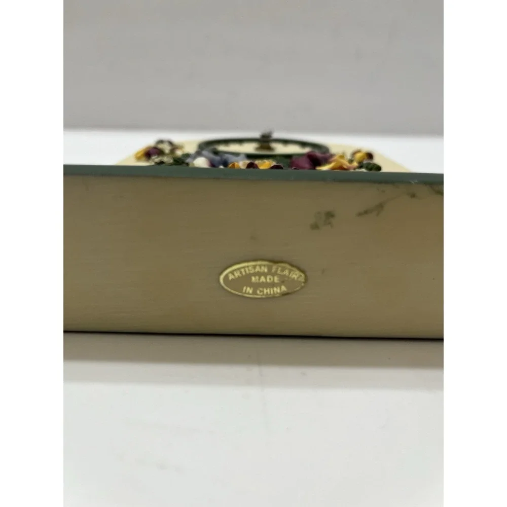 Vintage Artisan Fare Inc. Desk Clock Pansy Collection Ceramic Hand Painted 3D 8